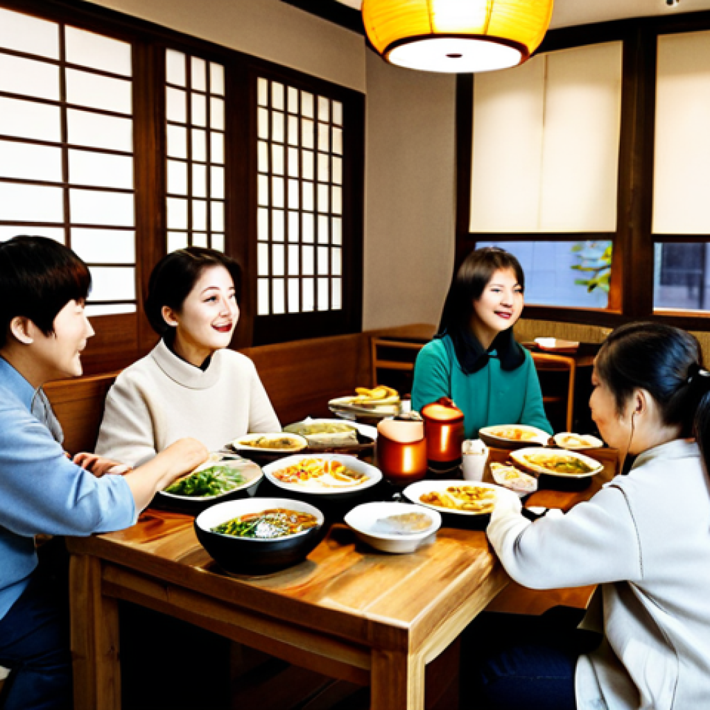한식 전통과 현대 융합 사례 - **Neighborhood Korean Restaurant Scene:** "A cozy, family-run Korean restaurant interior, showcasing...