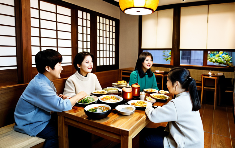 한식 전통과 현대 융합 사례 - **Neighborhood Korean Restaurant Scene:** "A cozy, family-run Korean restaurant interior, showcasing...