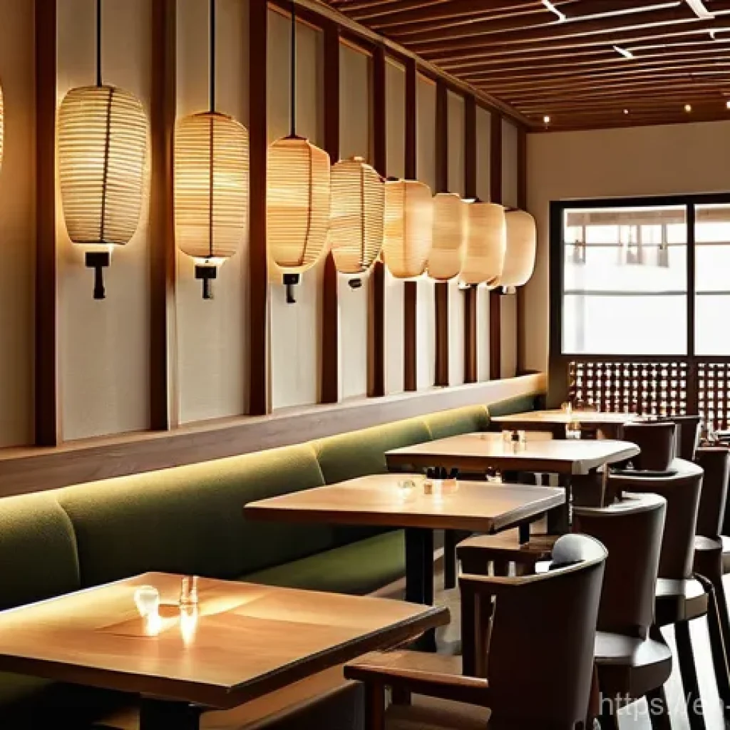한식 주점 인테리어 아이디어 - Hanok-Inspired Urban Oasis**
"A serene and sophisticated modern Korean pub interior, bathed in soft...