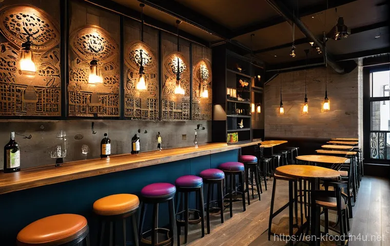 한식 주점 인테리어 아이디어 - Hanok-Inspired Urban Oasis**

"A serene and sophisticated modern Korean pub interior, bathed in soft...