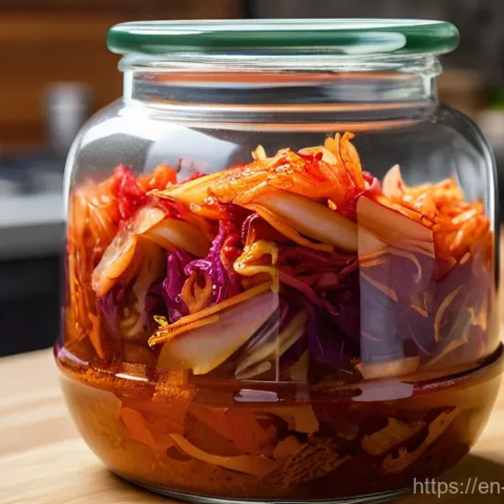 한식 반찬 종류와 보관법 - **Image Prompt: The Kimchi Conundrum**
A close-up, highly detailed shot of freshly made, vibrant...