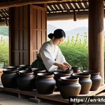 한식 간장 브랜드 비교 - **A Traditional Ganjang Fermentation Scene in a Sunlit Courtyard**
A serene, wide-angle shot of ...