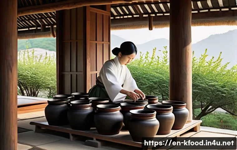 한식 간장 브랜드 비교 - **A Traditional Ganjang Fermentation Scene in a Sunlit Courtyard**
A serene, wide-angle shot of ...